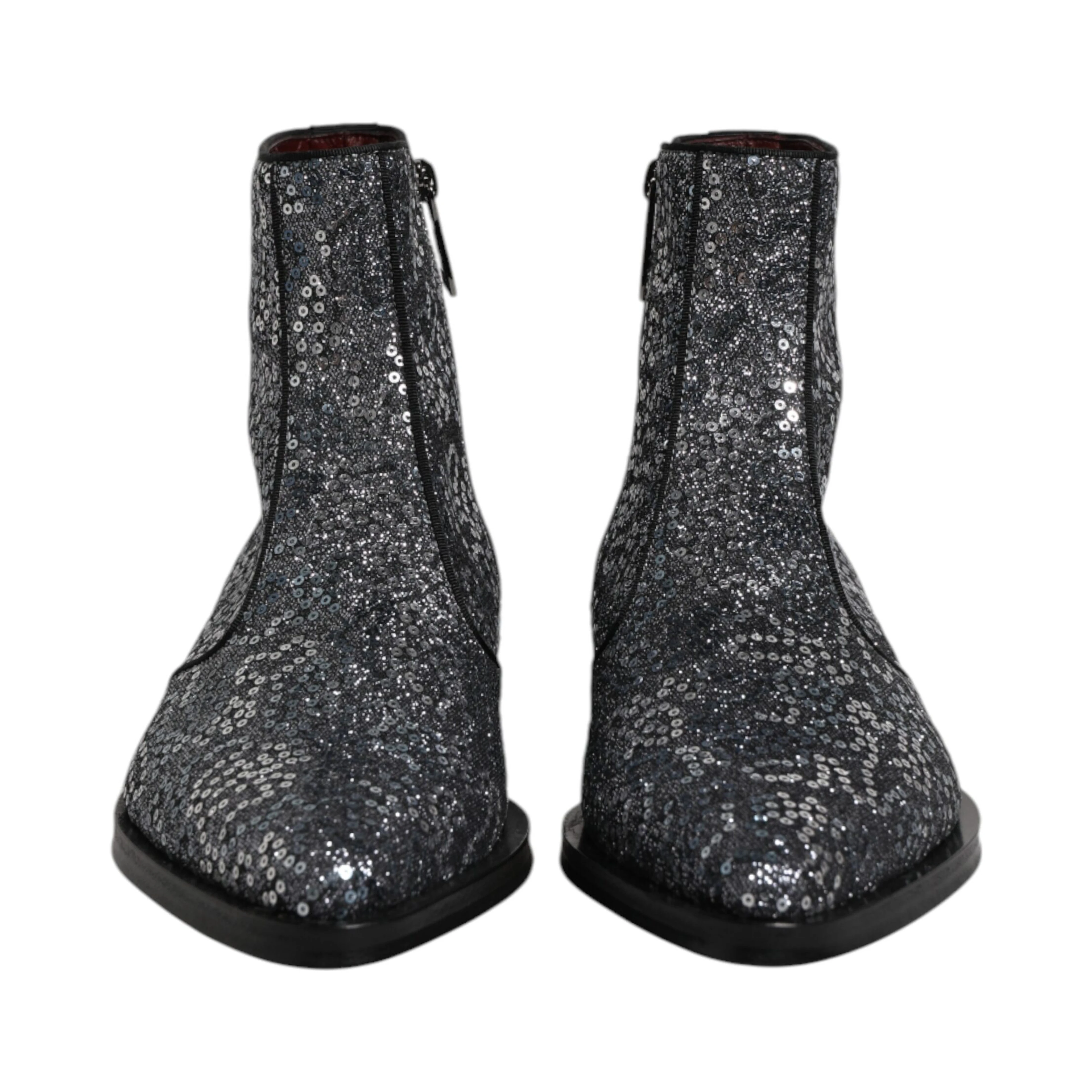 Dark Gray Cotton Sequined Chelsea Boots Shoes