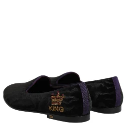 Black DG Crown Embroidery Loafers Slip On Shoes