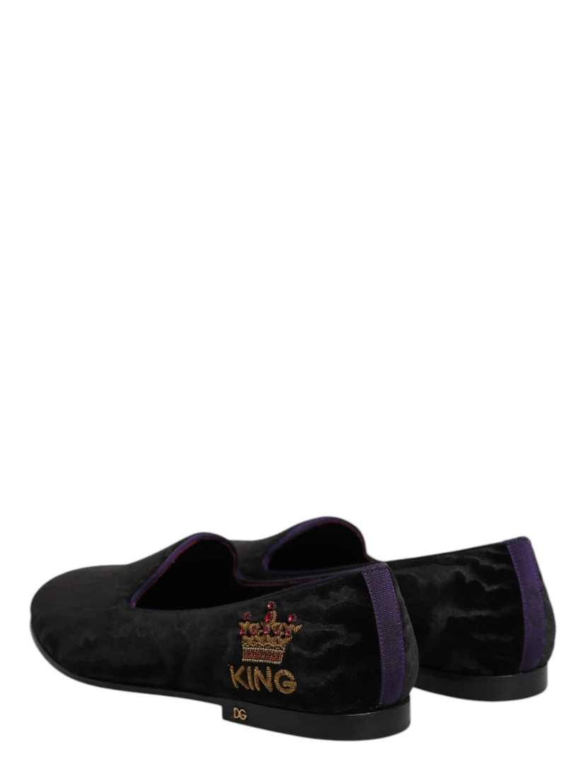 Black DG Crown Embroidery Loafers Slip On Shoes