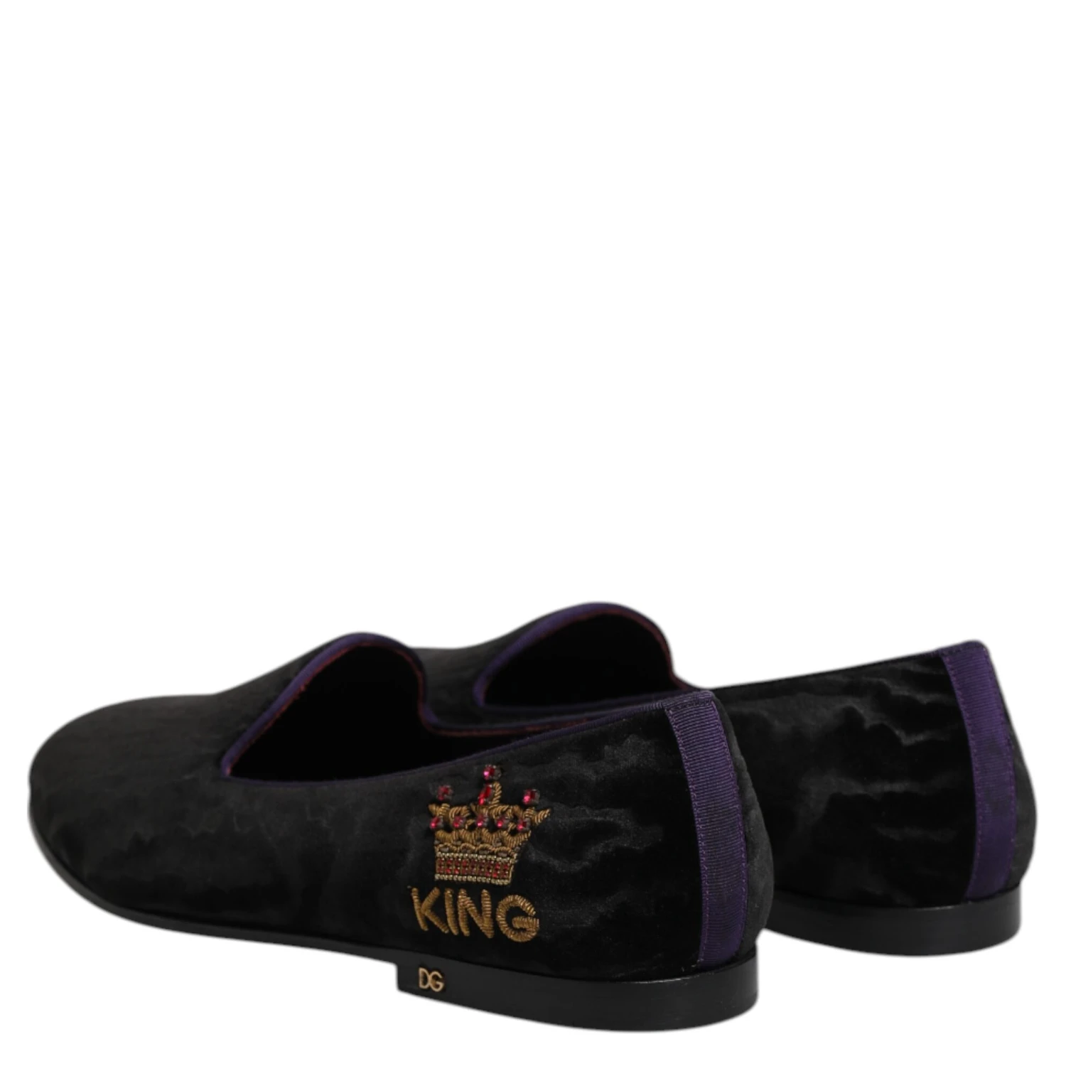 Black DG Crown Embroidery Loafers Slip On Shoes