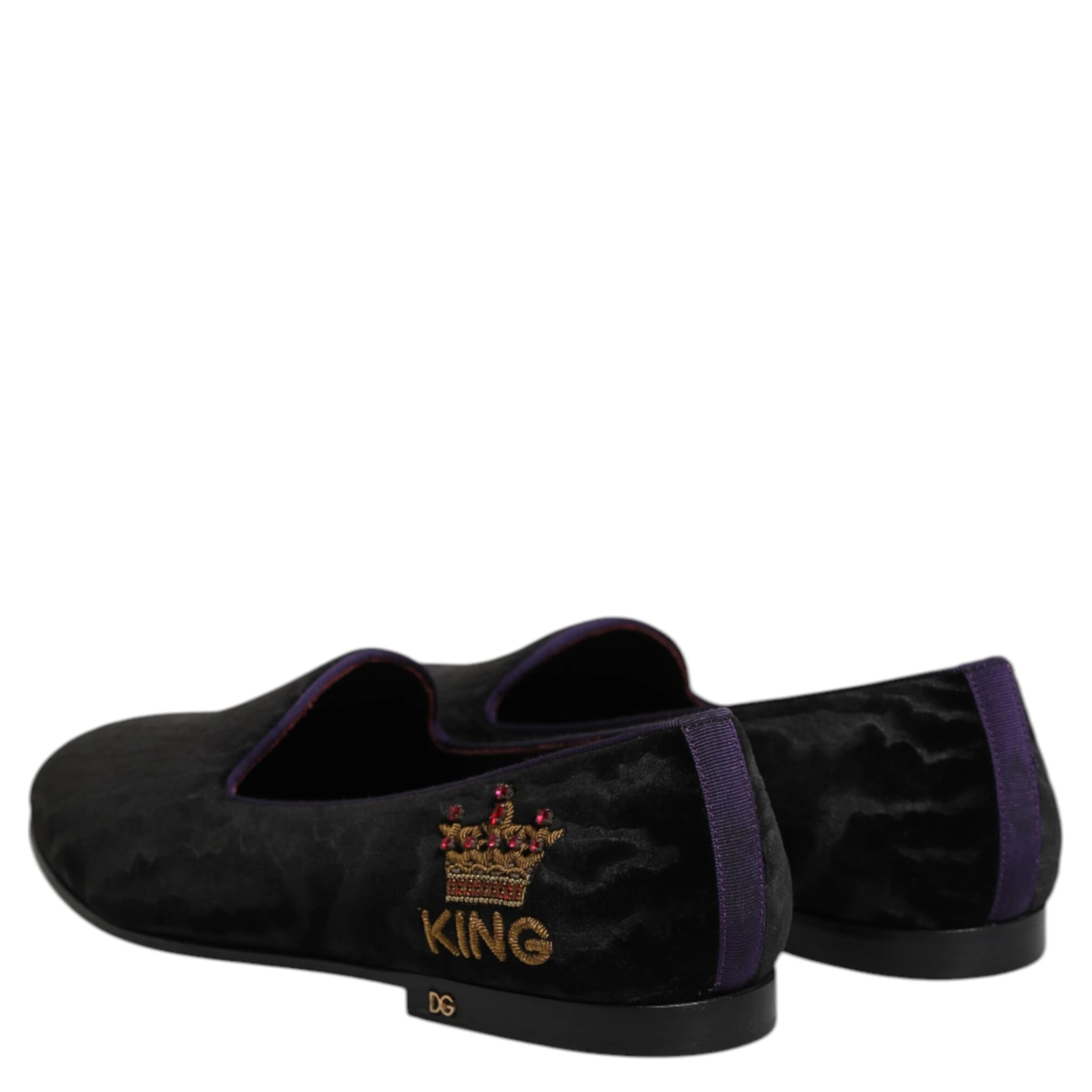 Black DG Crown Embroidery Loafers Slip On Shoes