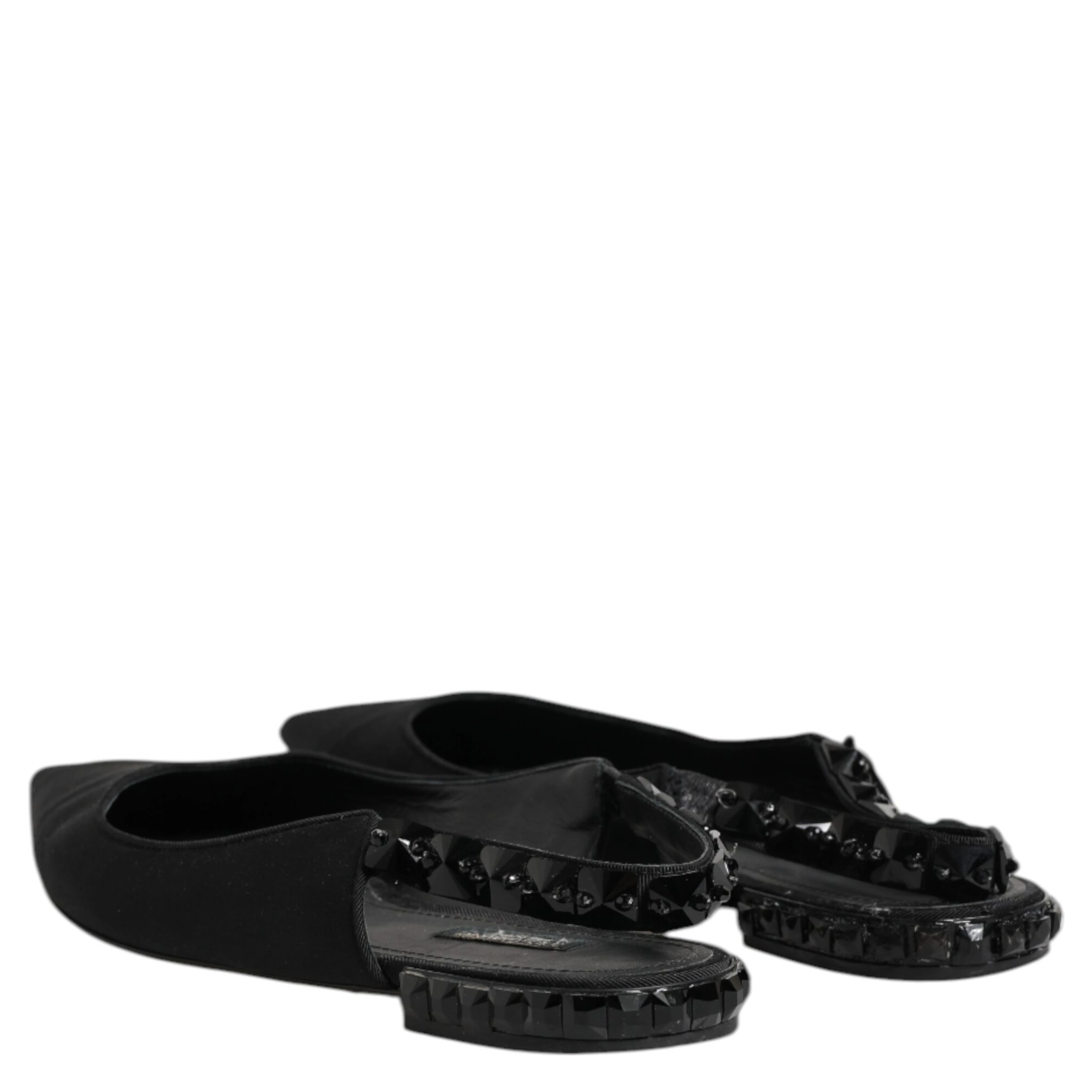 Black Crystal Charmeuse Slingback Shoes