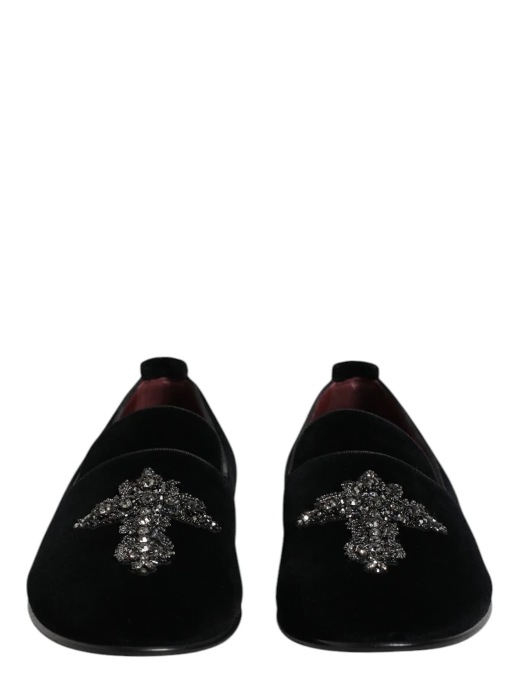Black Velvet Embellished Loafer Slip On Shoes alternative