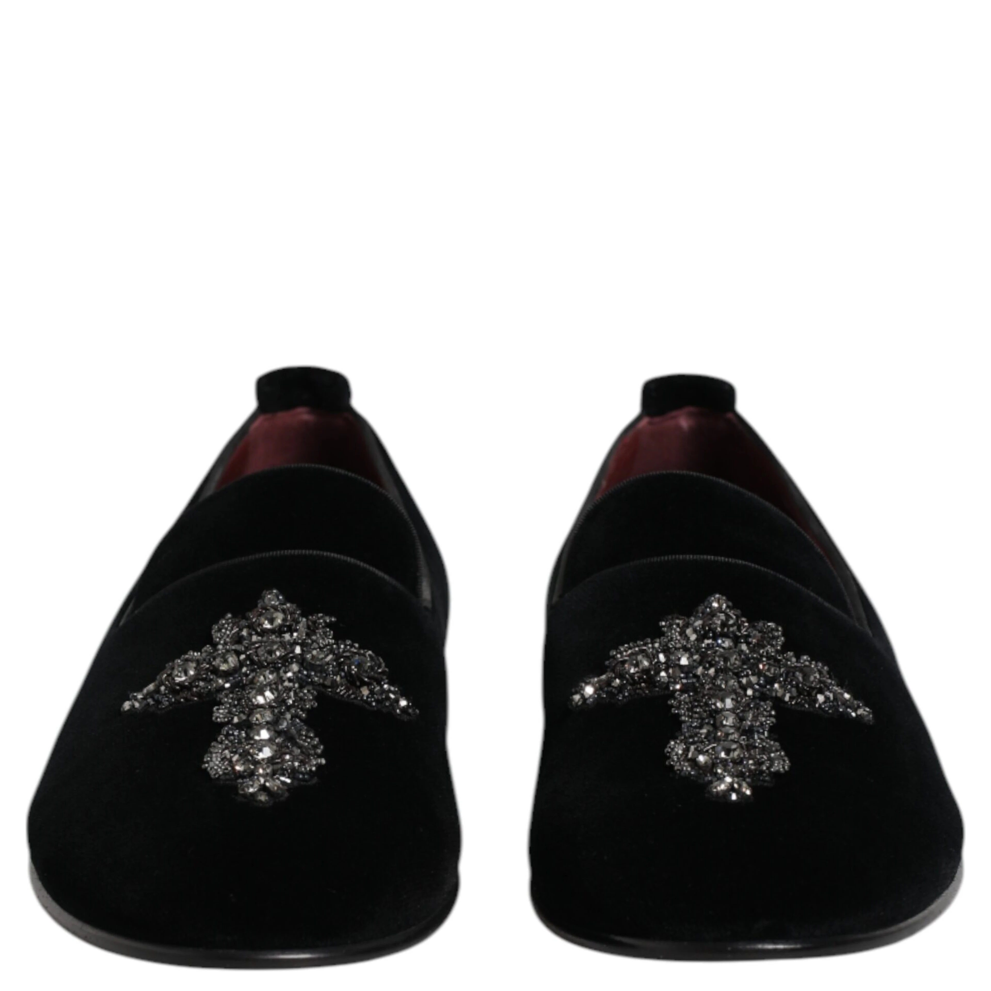 Black Velvet Embellished Loafer Slip On Shoes