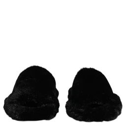 Black Polyester Velvet Slides Slipper Shoes