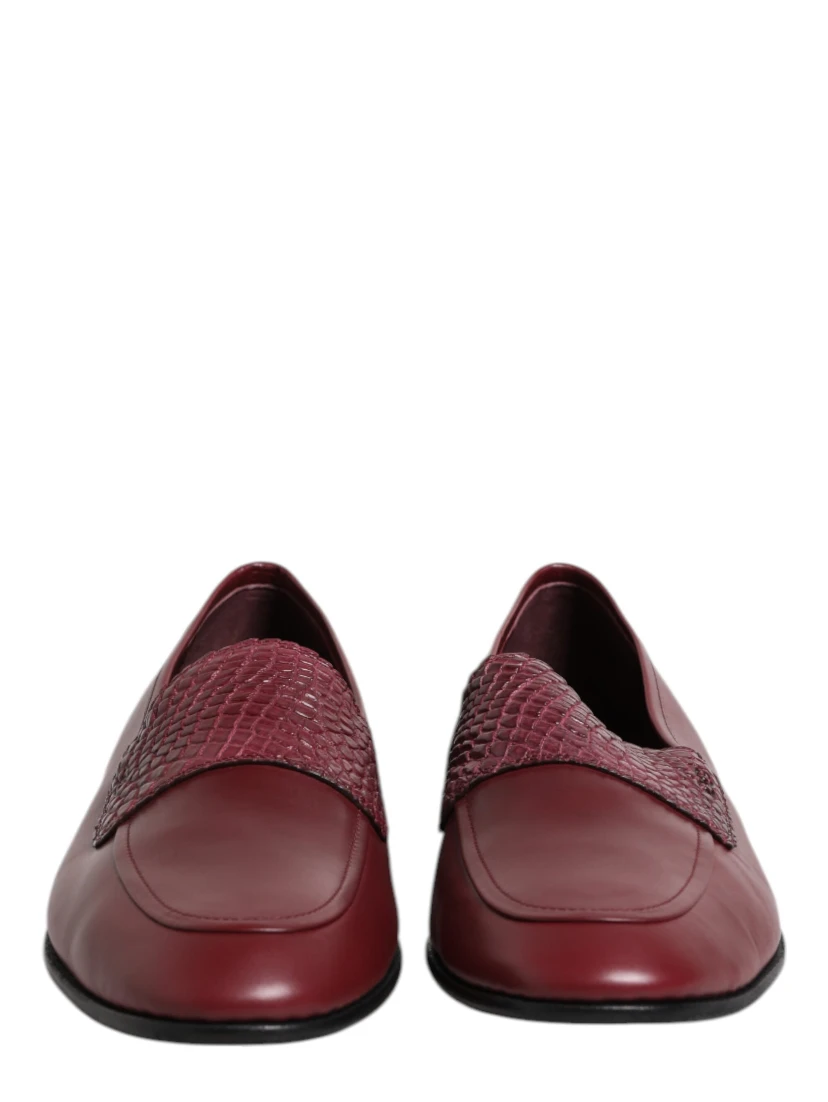 Burgundy Calfskin Leather Formal Slip On Shoes