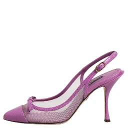 Purple Leather Mesh High Heels Slingback Shoes