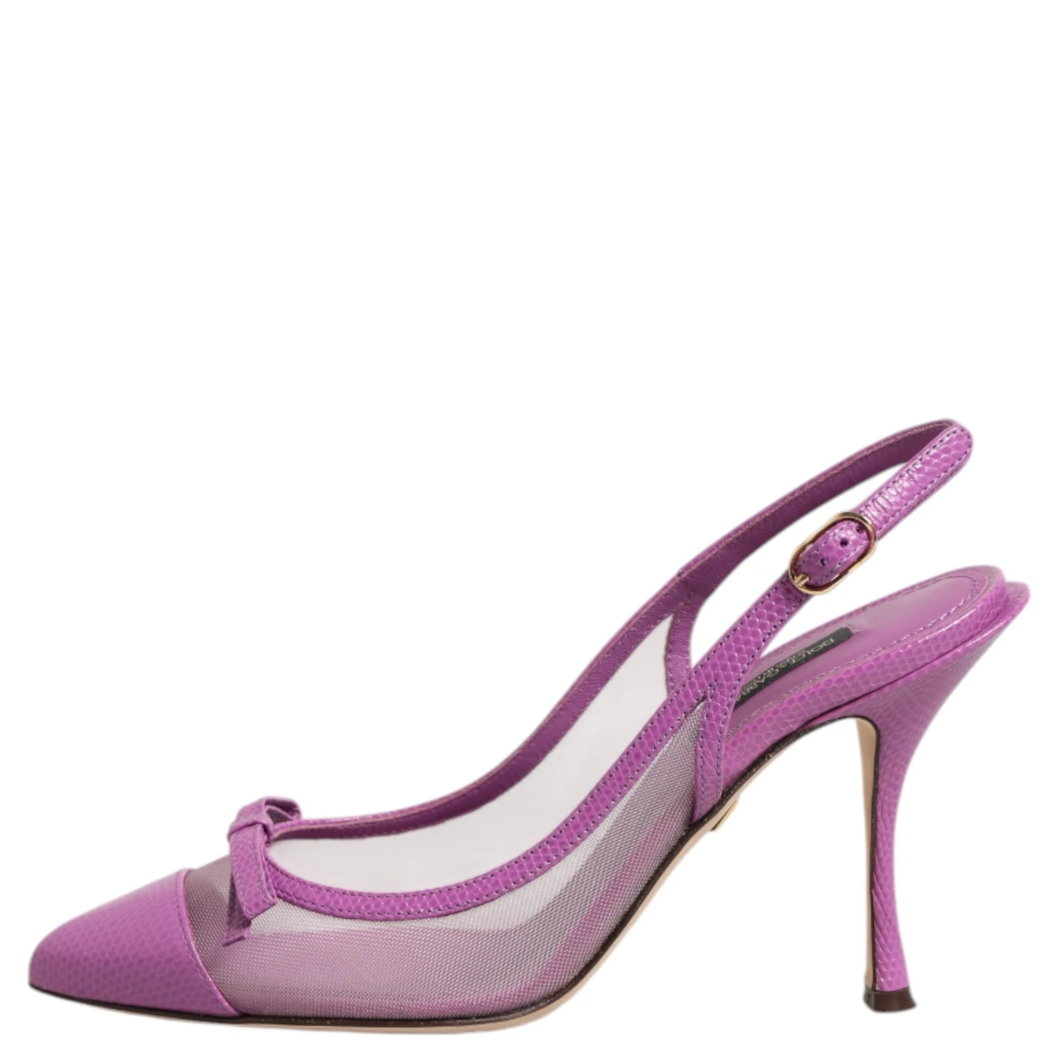 Purple Leather Mesh High Heels Slingback Shoes