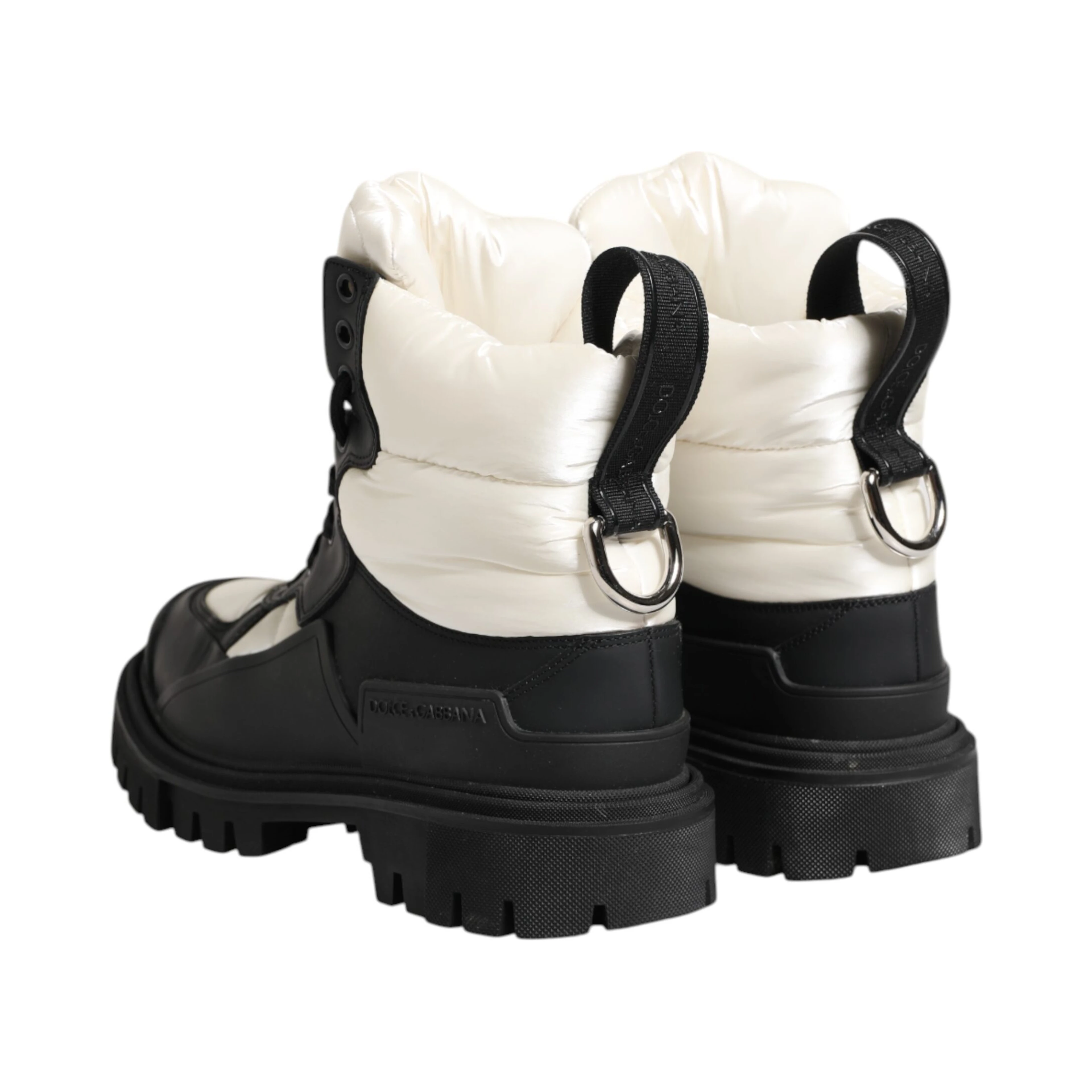 Black White Padded Lace Up Short Boots Shoes