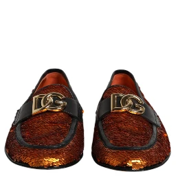 Orange Sequin Embellished Men Loafers Shoes