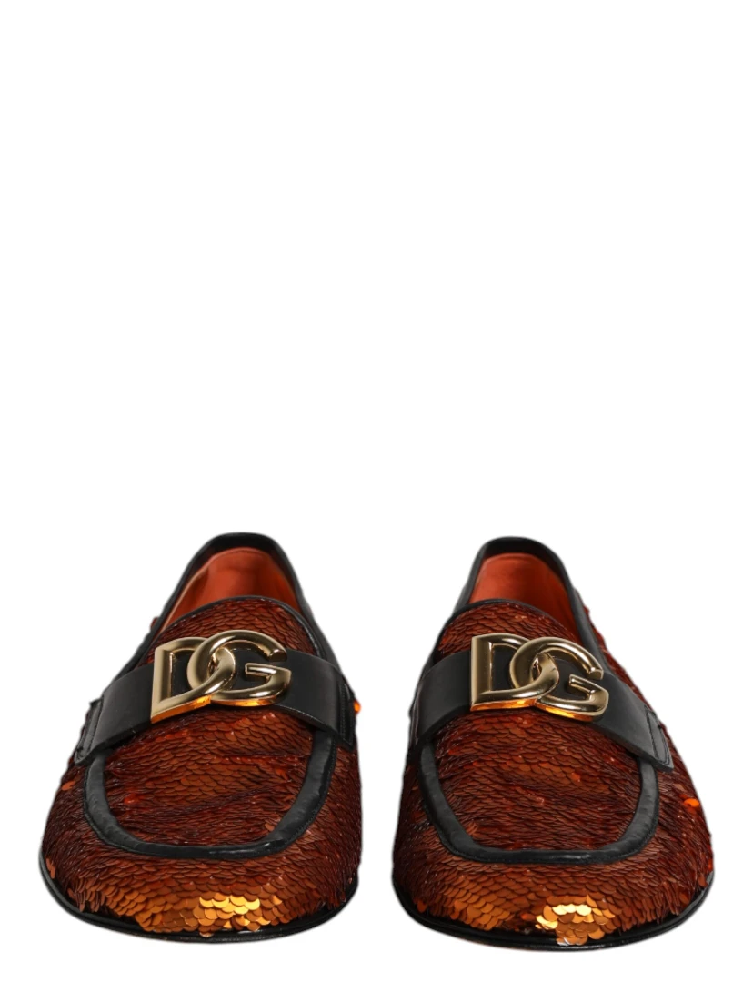 Orange Sequin Embellished Men Loafers Shoes
