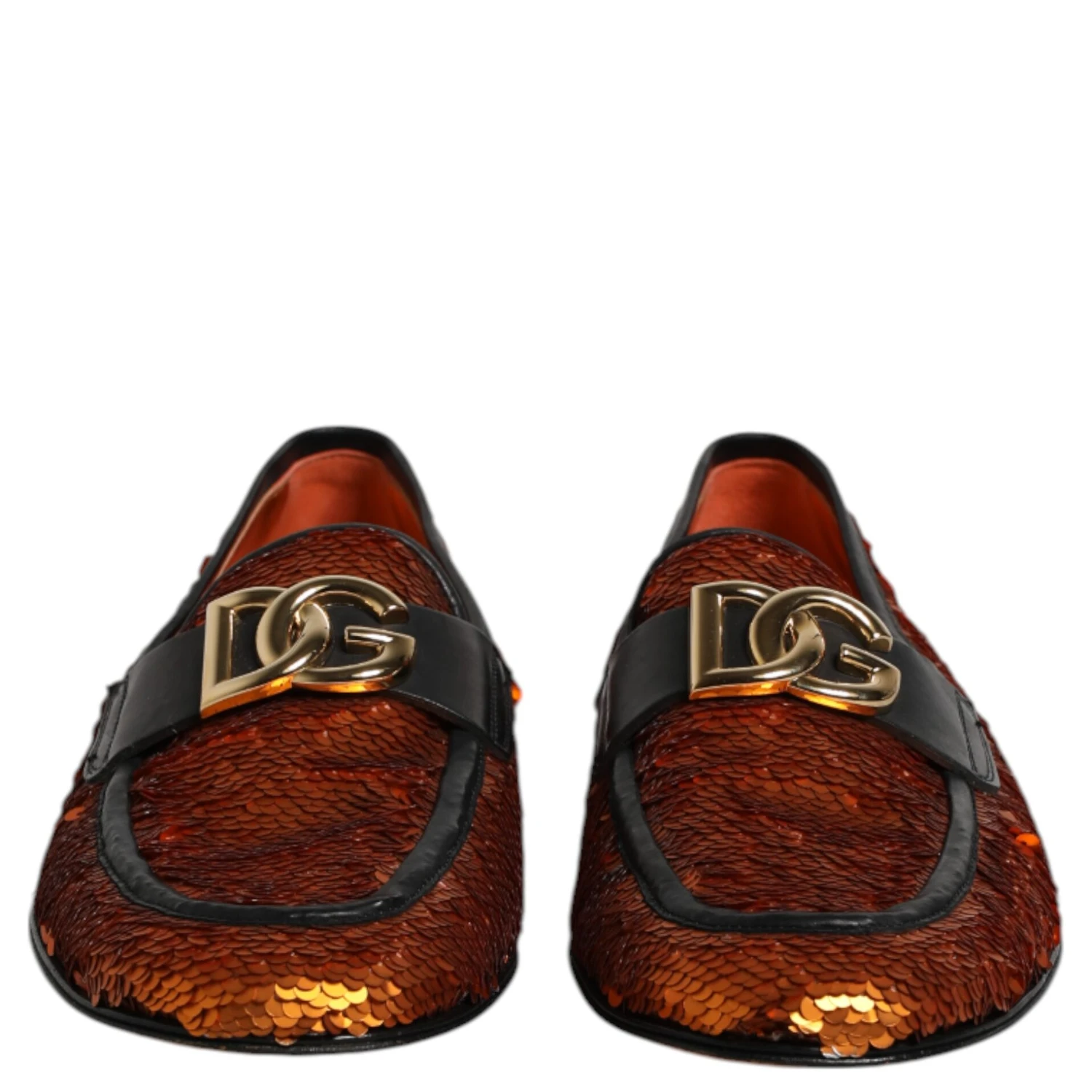 Orange Sequin Embellished Men Loafers Shoes