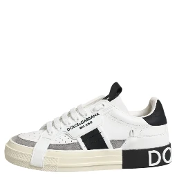 White Black Leather Low Top Sneakers Shoes