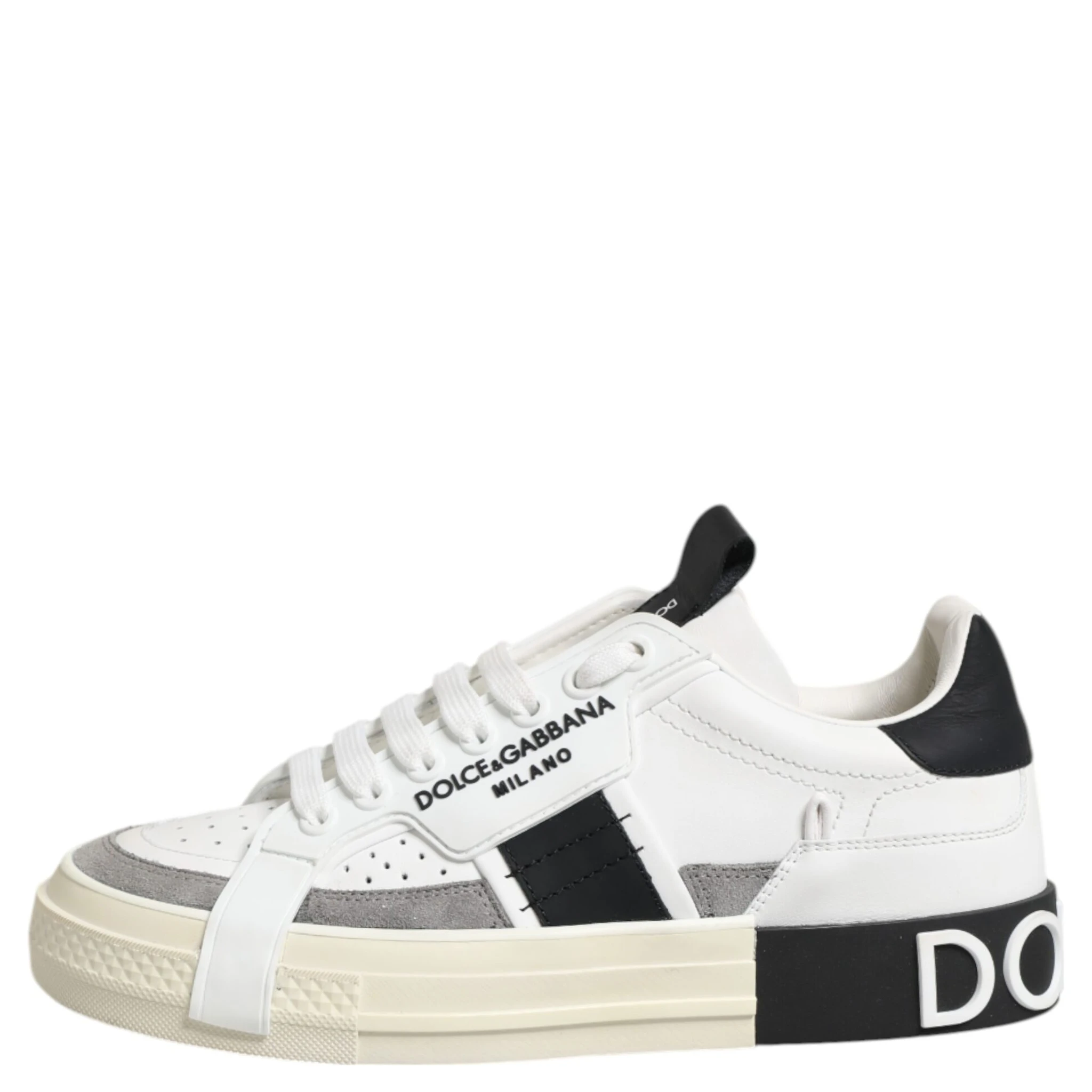 White Black Leather Low Top Sneakers Shoes