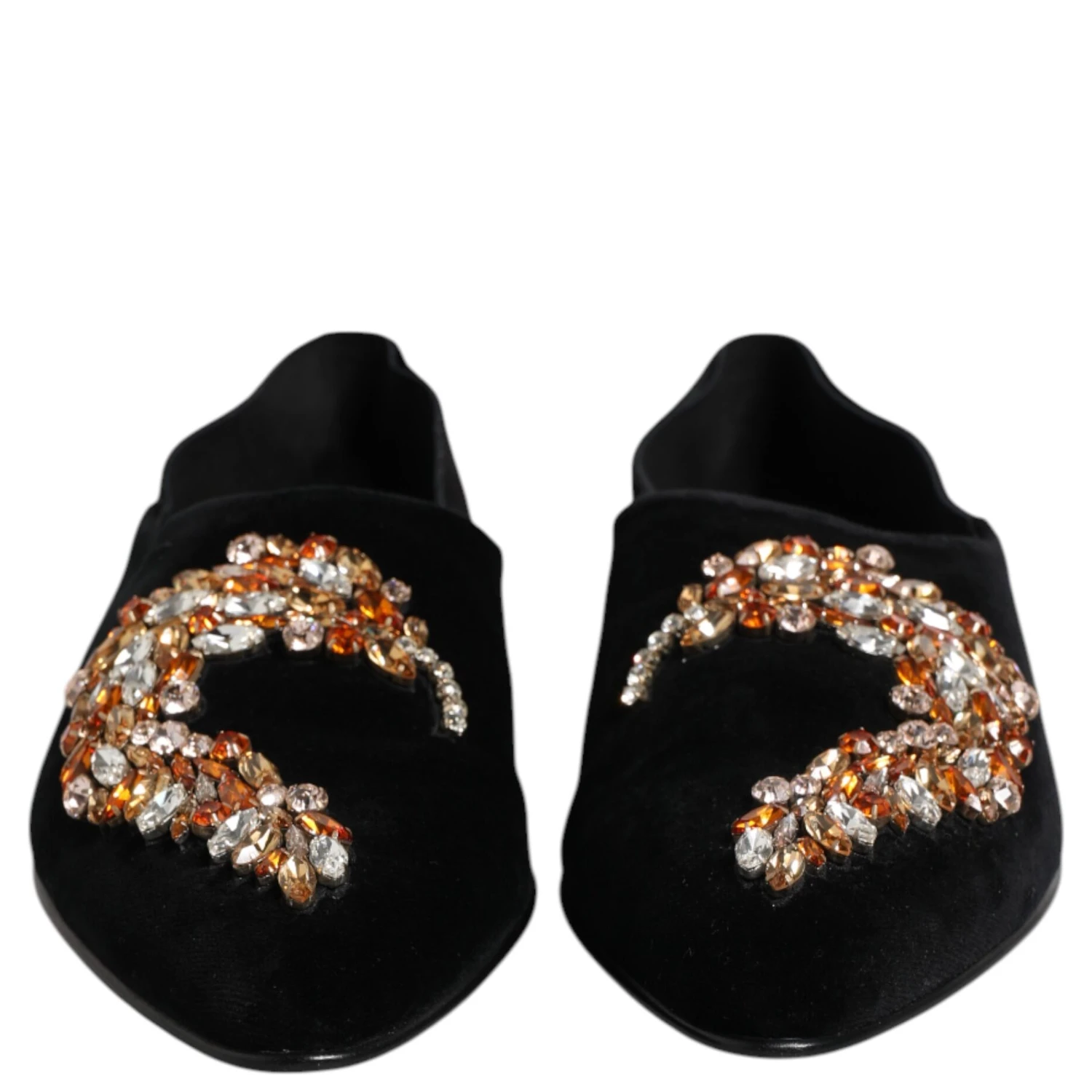 Black Velvet Embellished Loafer Slip On Shoes