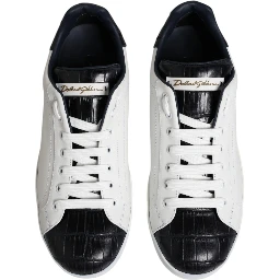 White Black Leather Portofino Sneaker Shoes