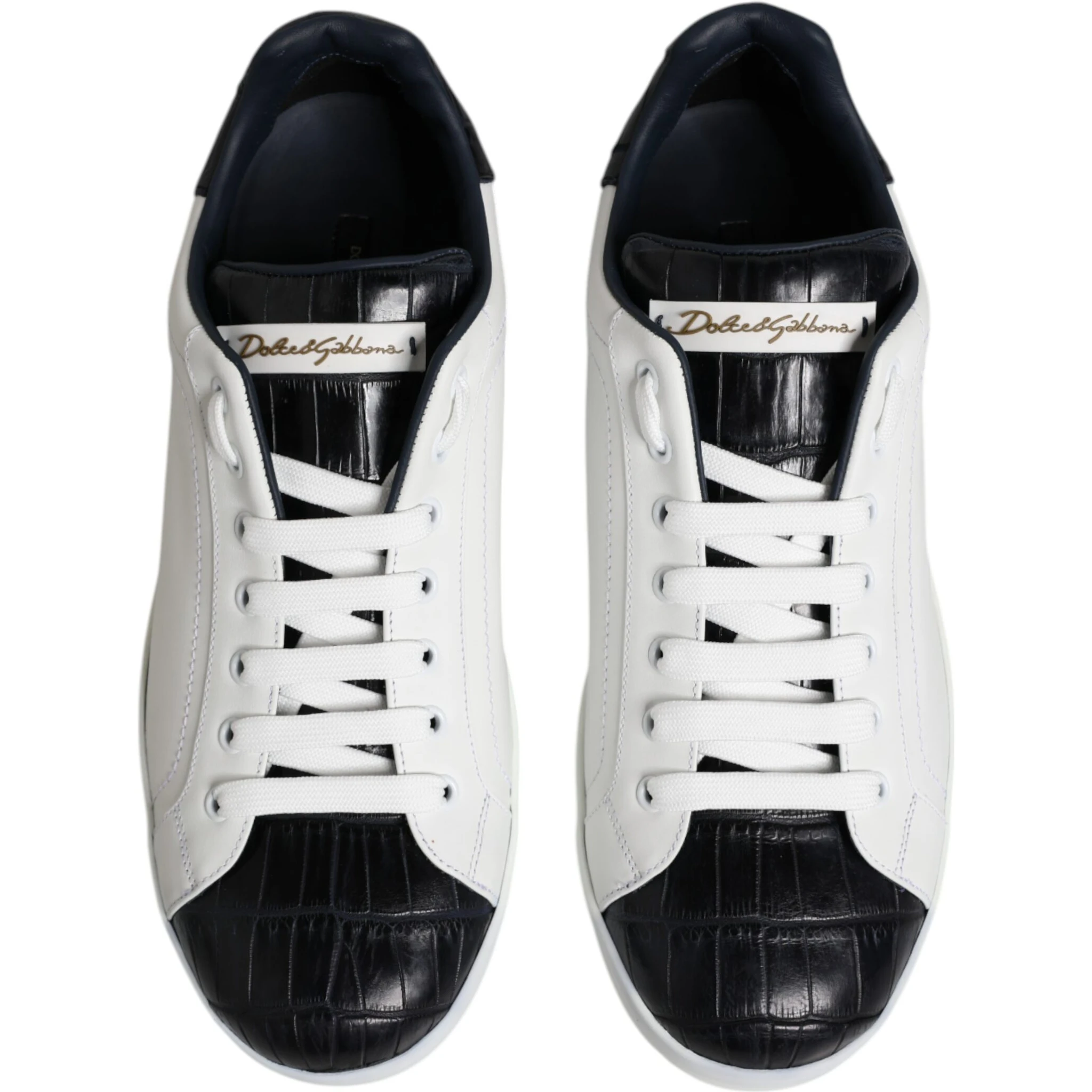 White Black Leather Portofino Sneaker Shoes