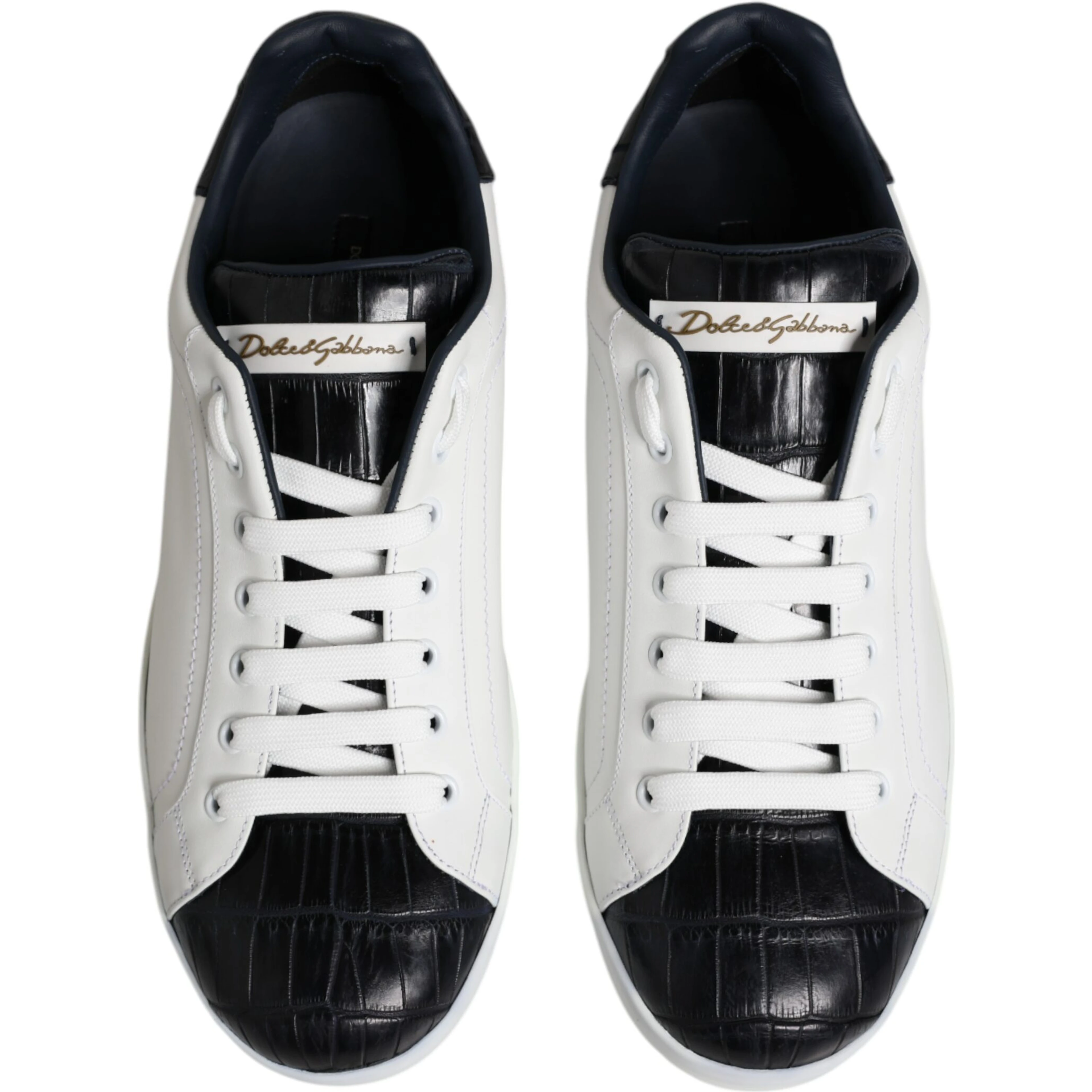 White Black Leather Portofino Sneaker Shoes