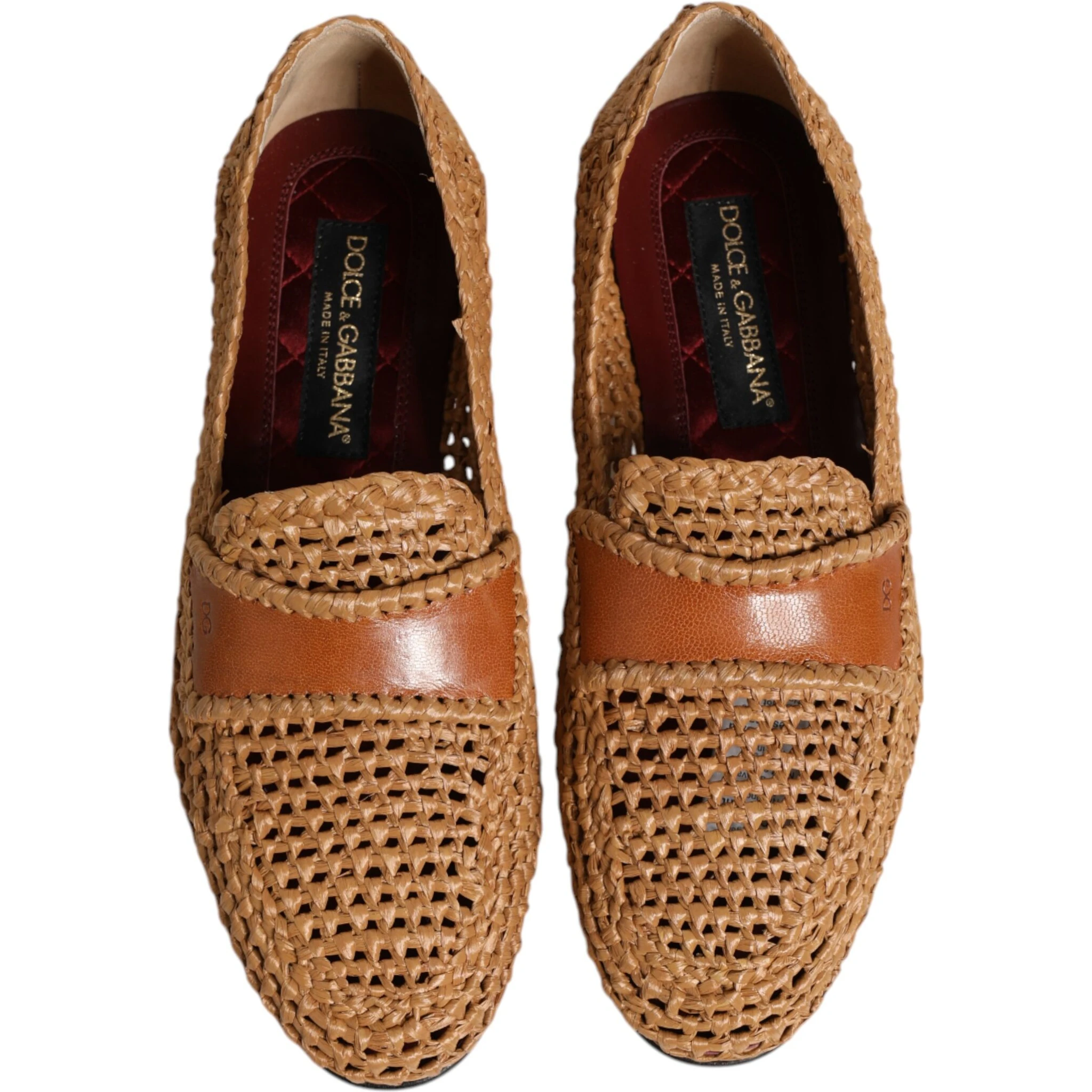 Brown Woven Raffia Slip On Loafers Shoes