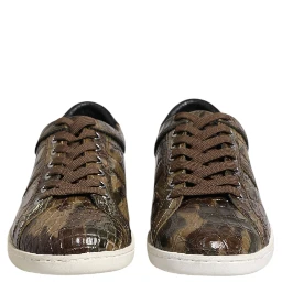 Brown Exotic Leather Low Top Sneakers Shoes