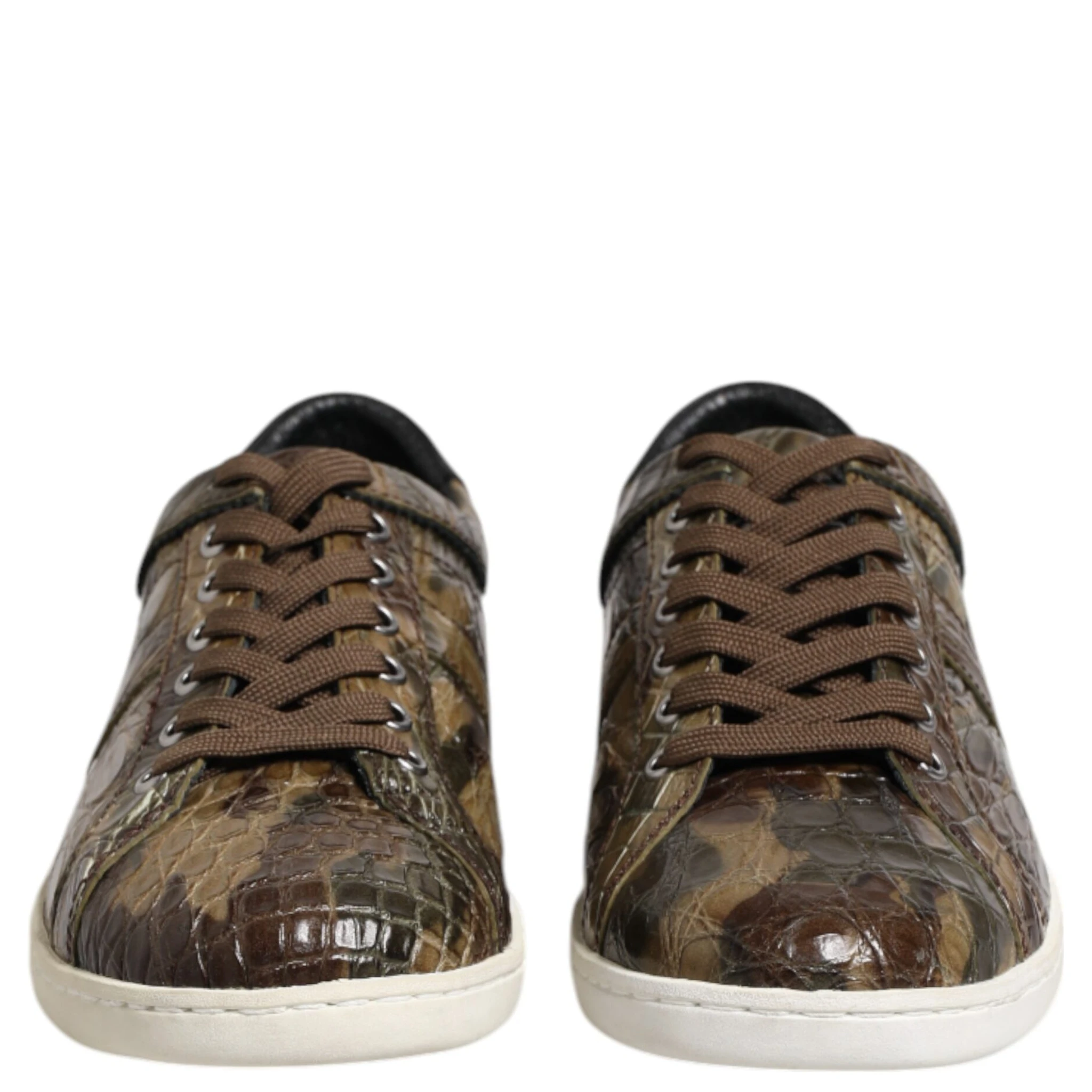 Brown Exotic Leather Low Top Sneakers Shoes