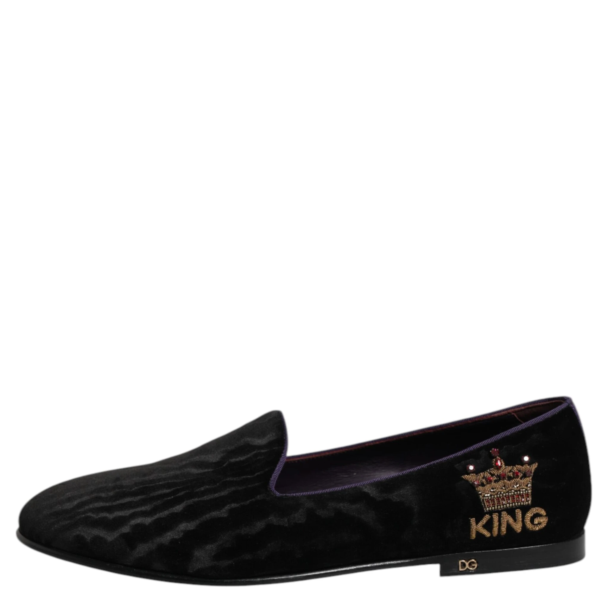 Black DG Crown Embroidery Loafers Slip On Shoes