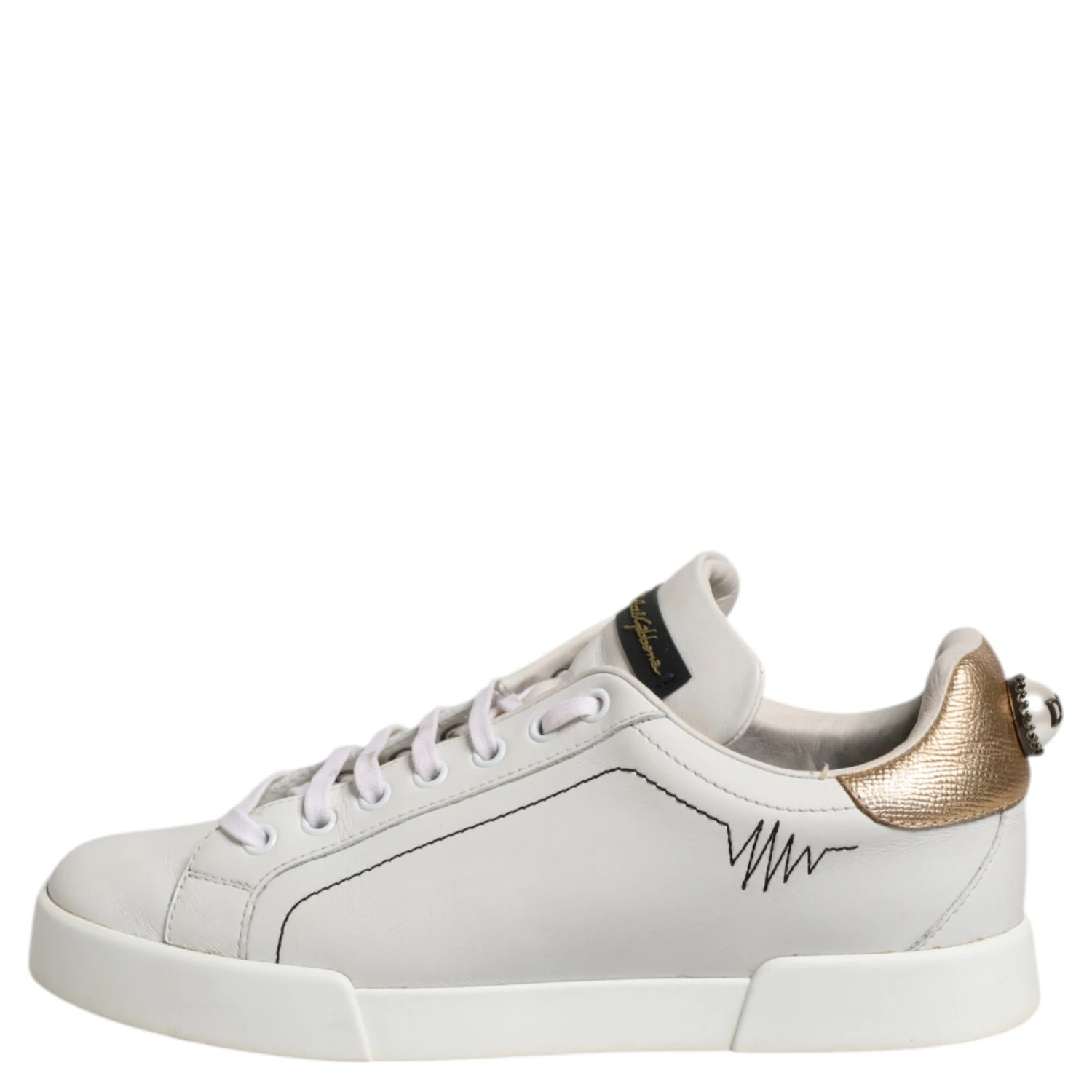 White Gold Leather Low Top Sneakers Shoes