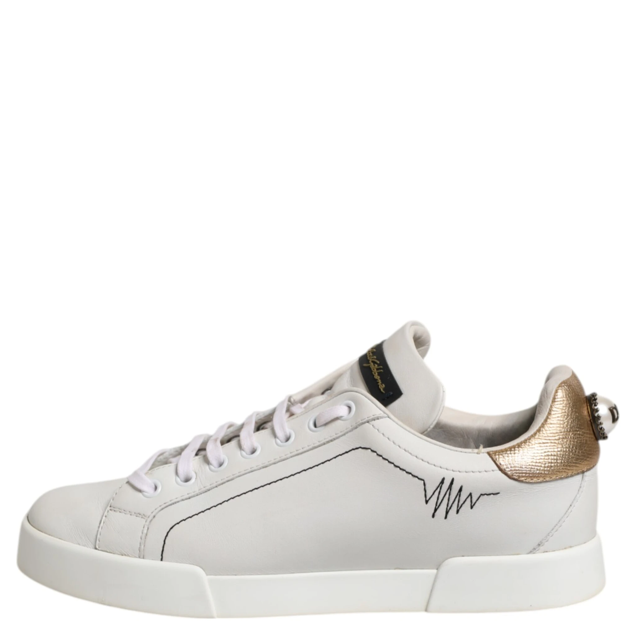 White Gold Leather Low Top Sneakers Shoes