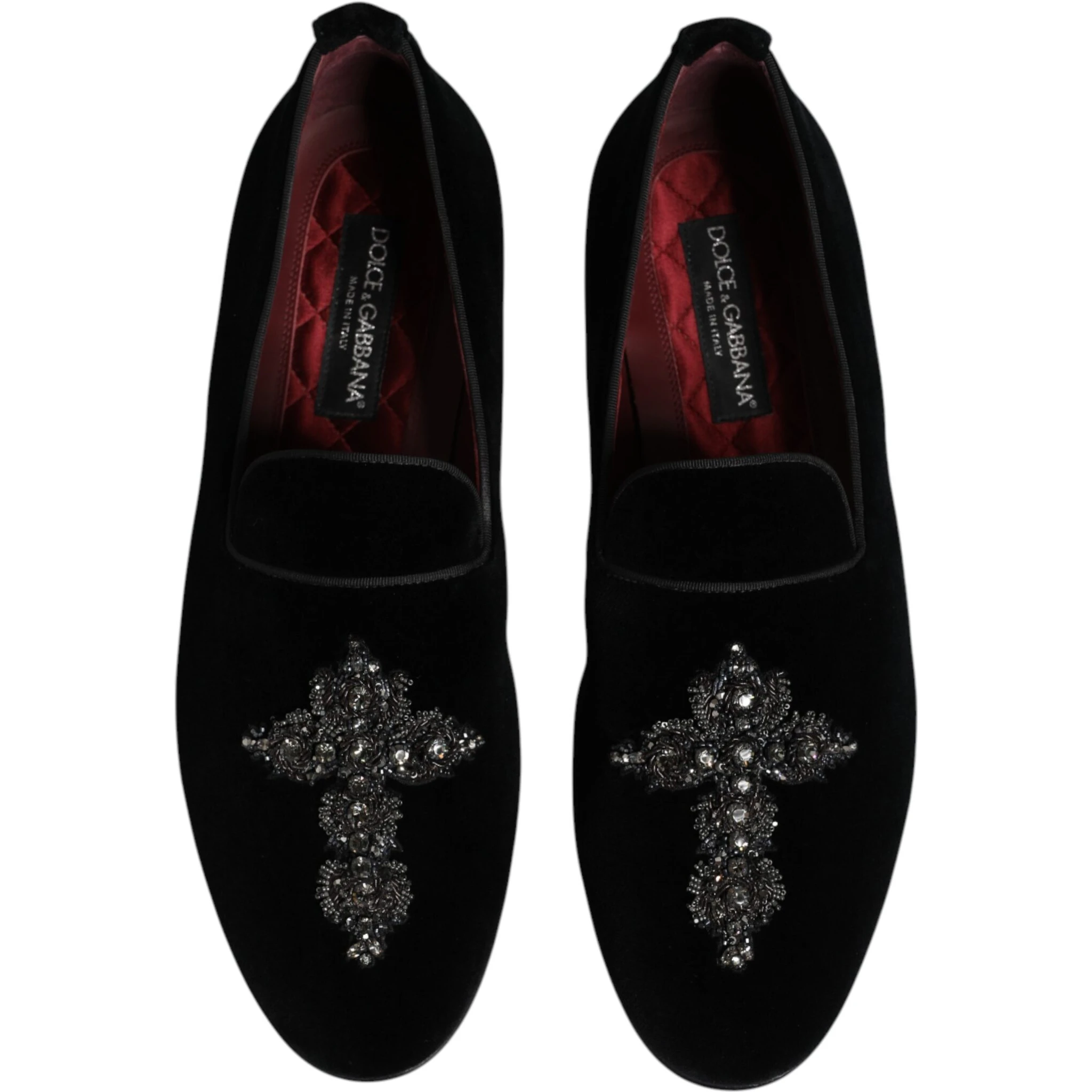 Black Velvet Embellished Loafer Slip On Shoes