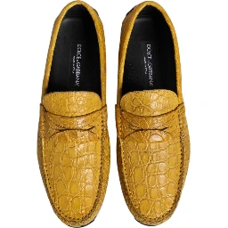 Yellow Exotic Leather Loafers Slip On Shoes