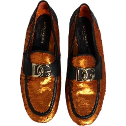 Orange Sequin Embellished Men Loafers Shoes