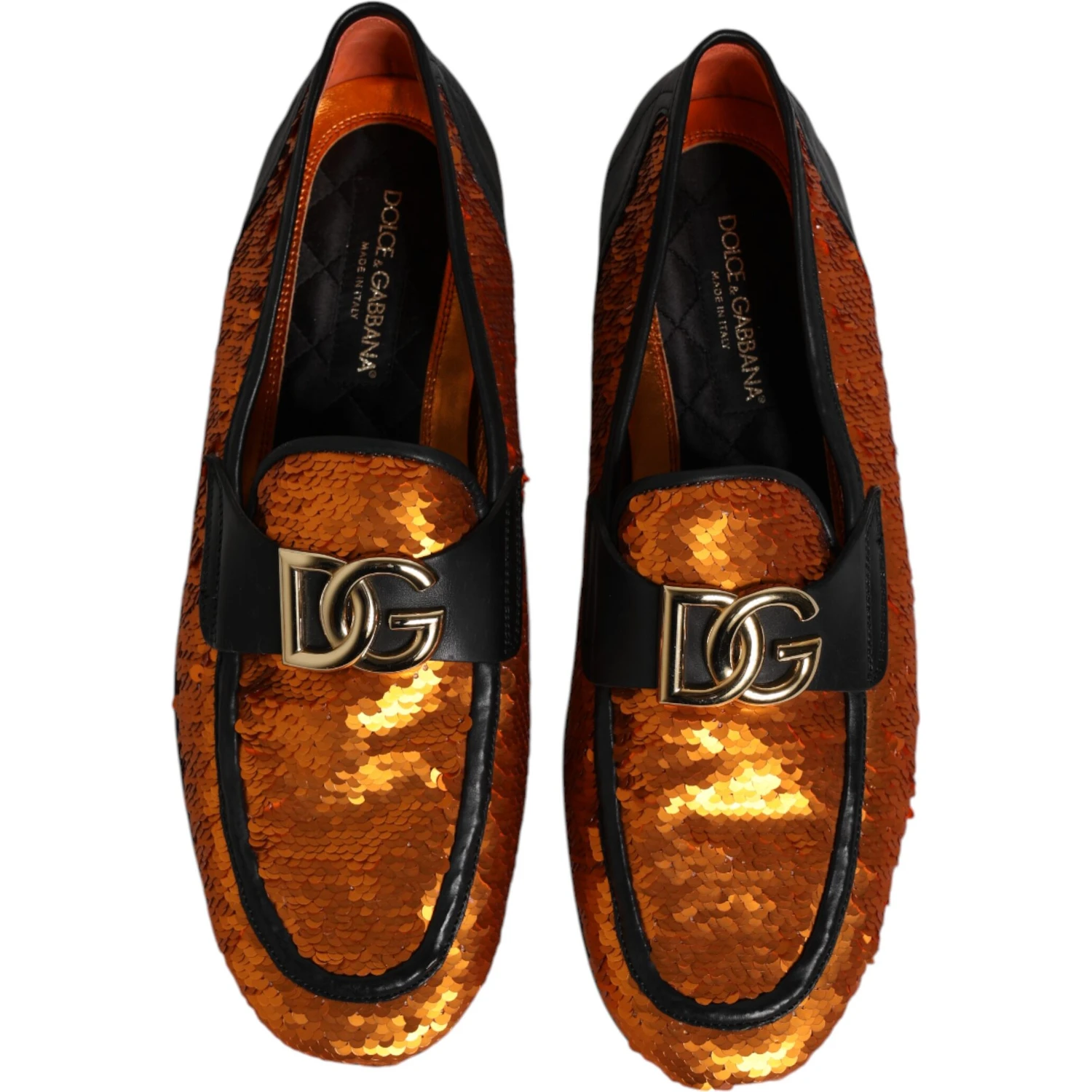 Orange Sequin Embellished Men Loafers Shoes