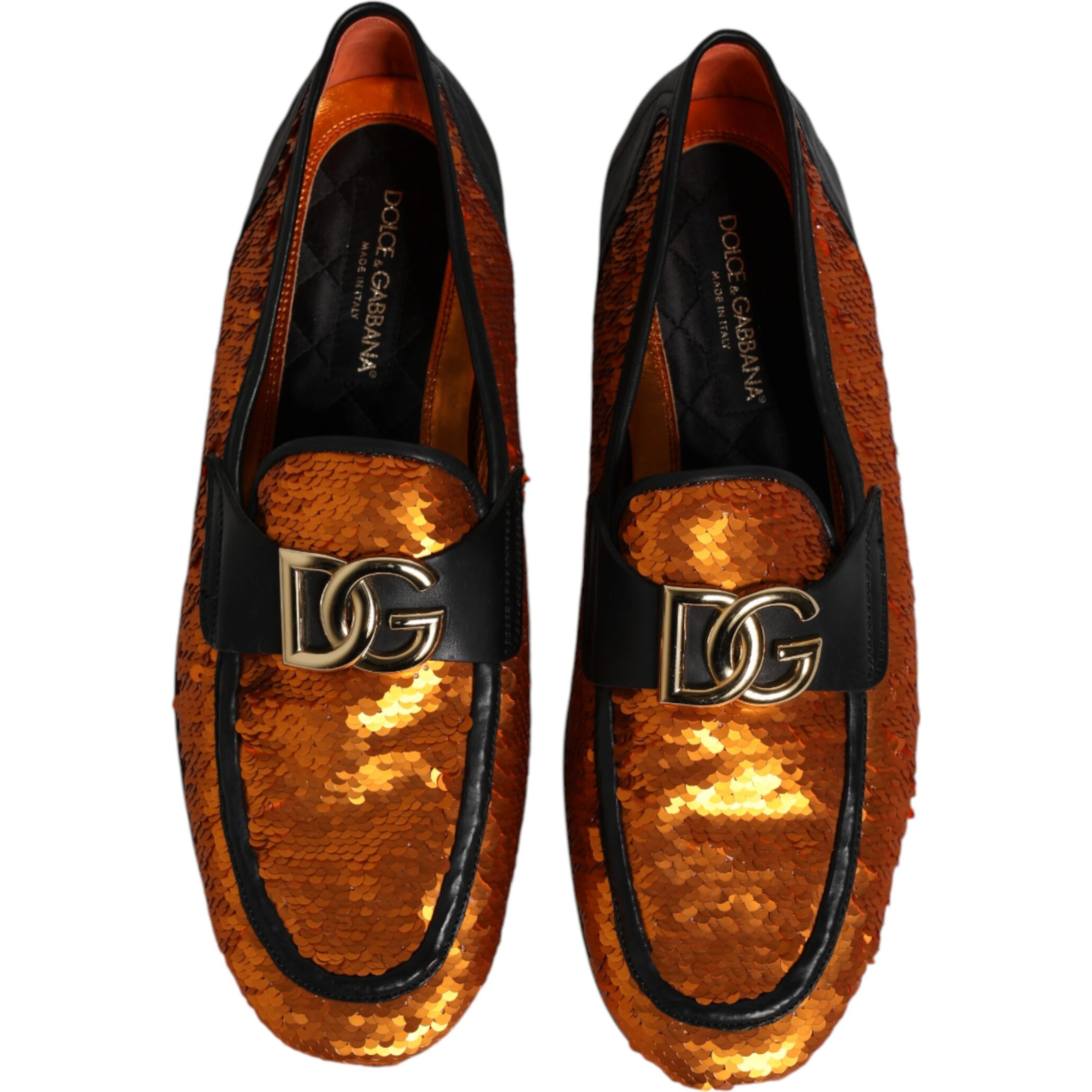 Orange Sequin Embellished Men Loafers Shoes