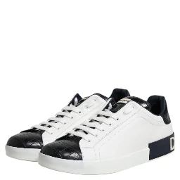 White Black Leather Portofino Sneaker Shoes