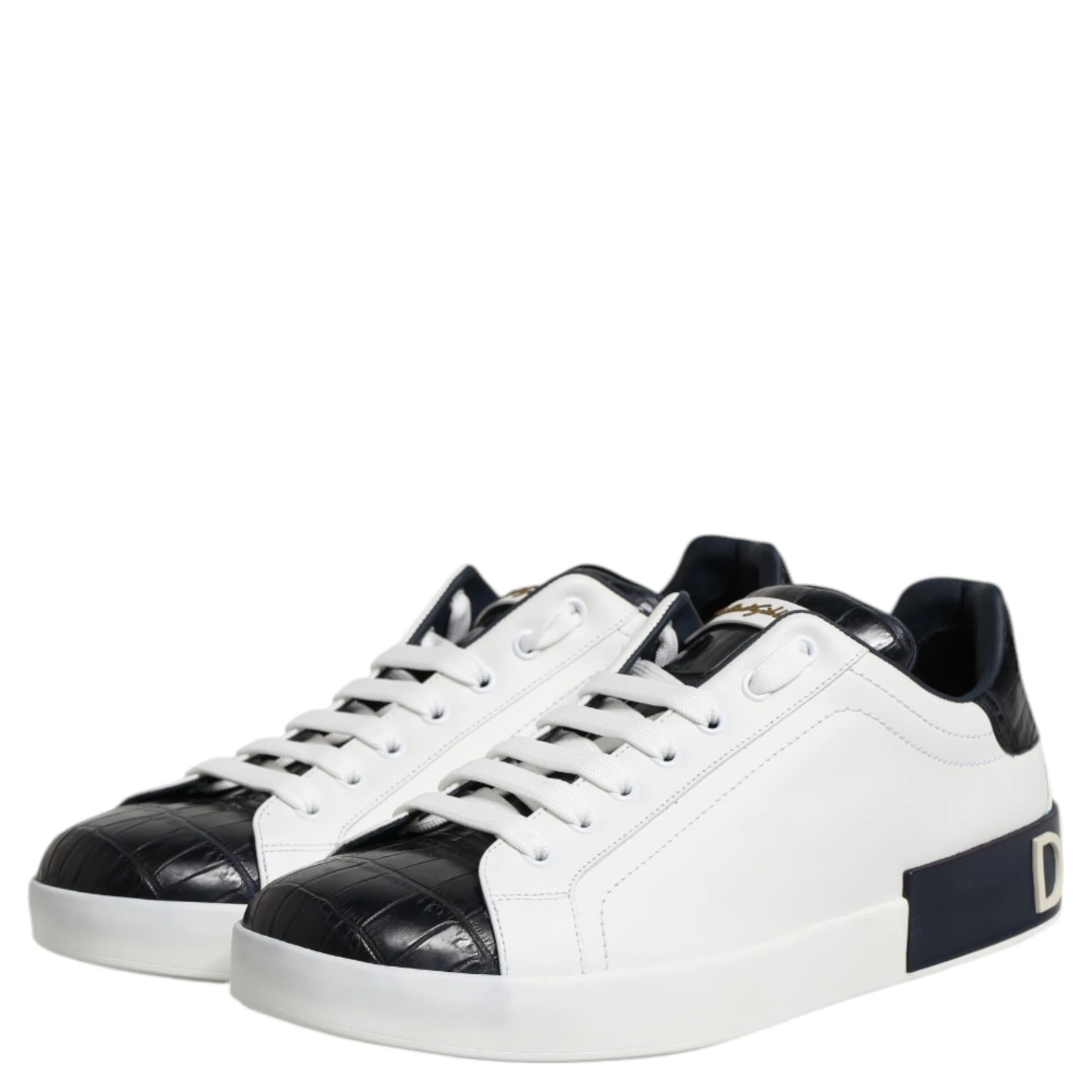 White Black Leather Portofino Sneaker Shoes