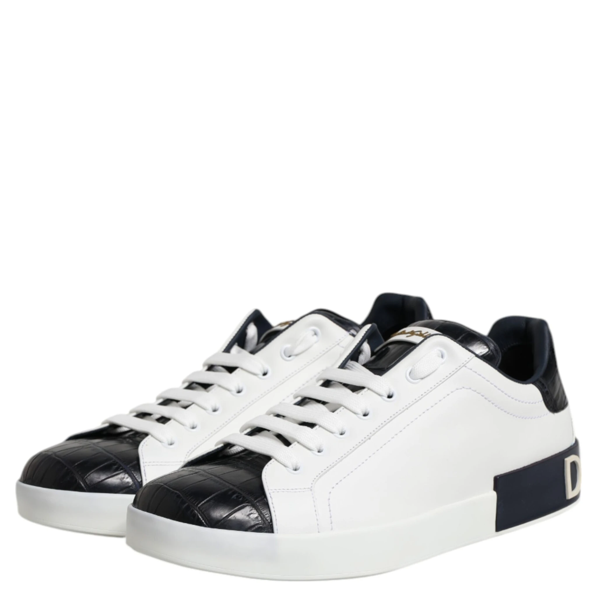 White Black Leather Portofino Sneaker Shoes