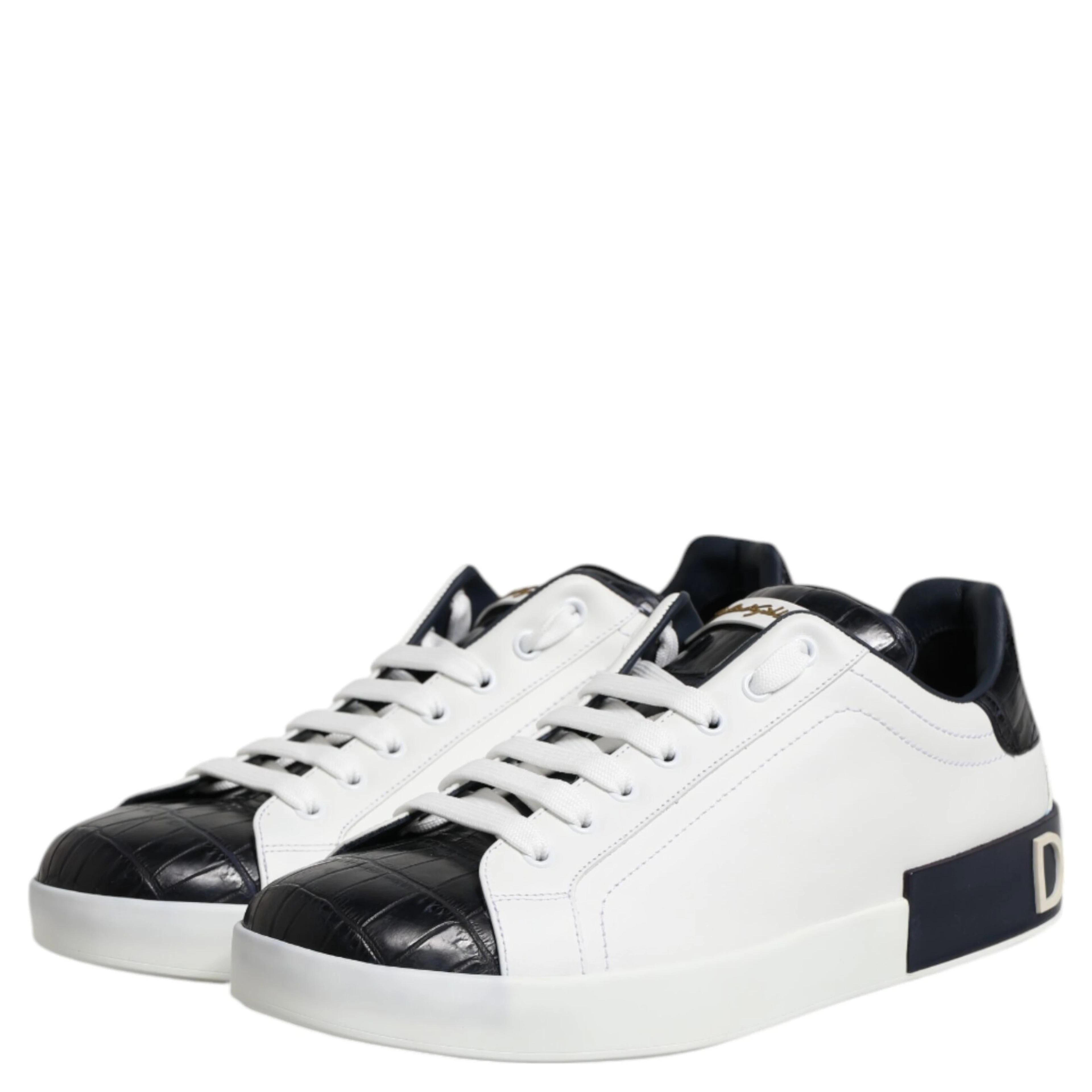 White Black Leather Portofino Sneaker Shoes