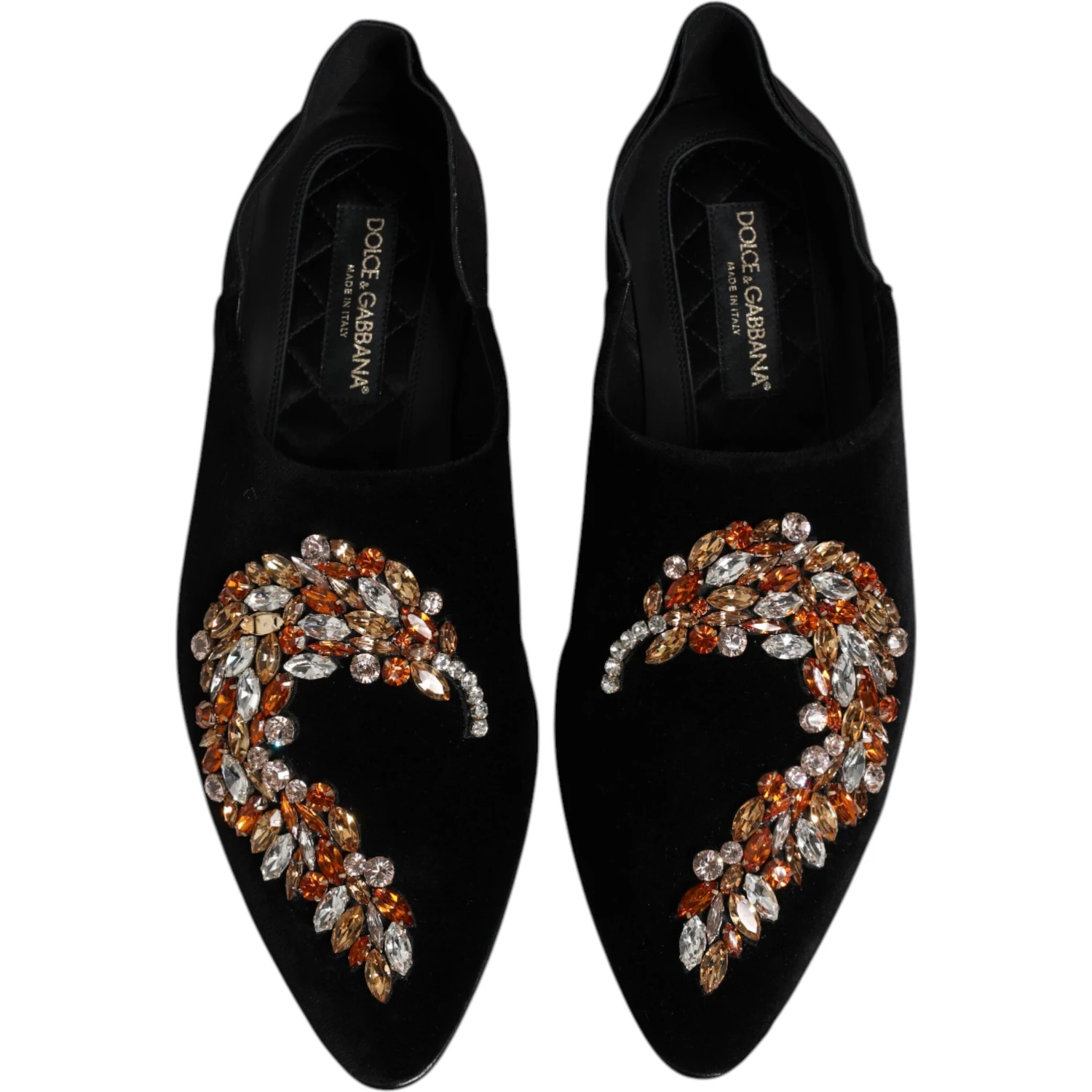 Black Velvet Embellished Loafer Slip On Shoes