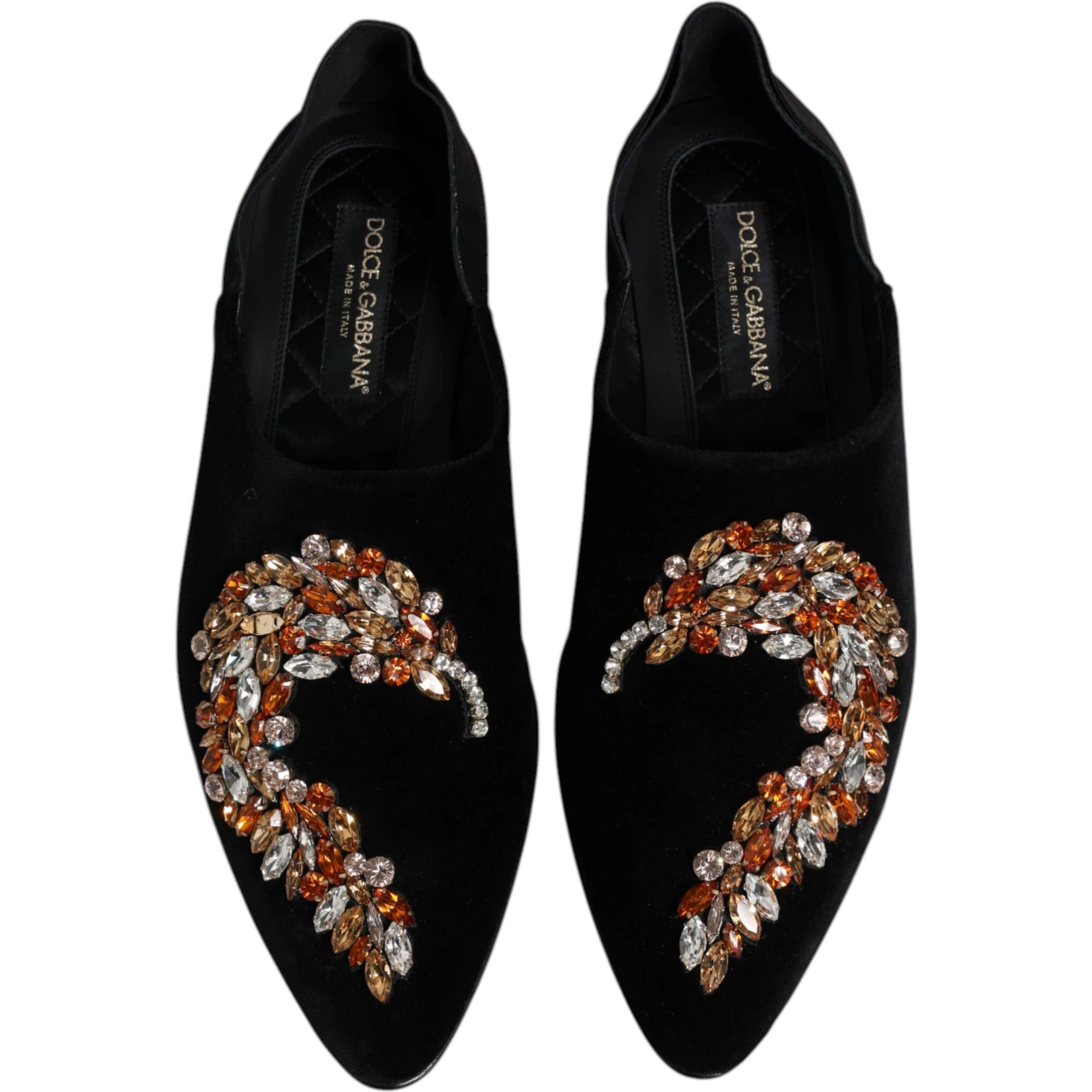 Black Velvet Embellished Loafer Slip On Shoes