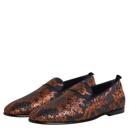 Black Jacquard Polyester Slip On Loafers Shoes