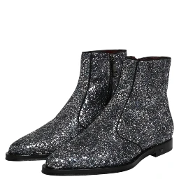 Dark Gray Cotton Sequined Chelsea Boots Shoes