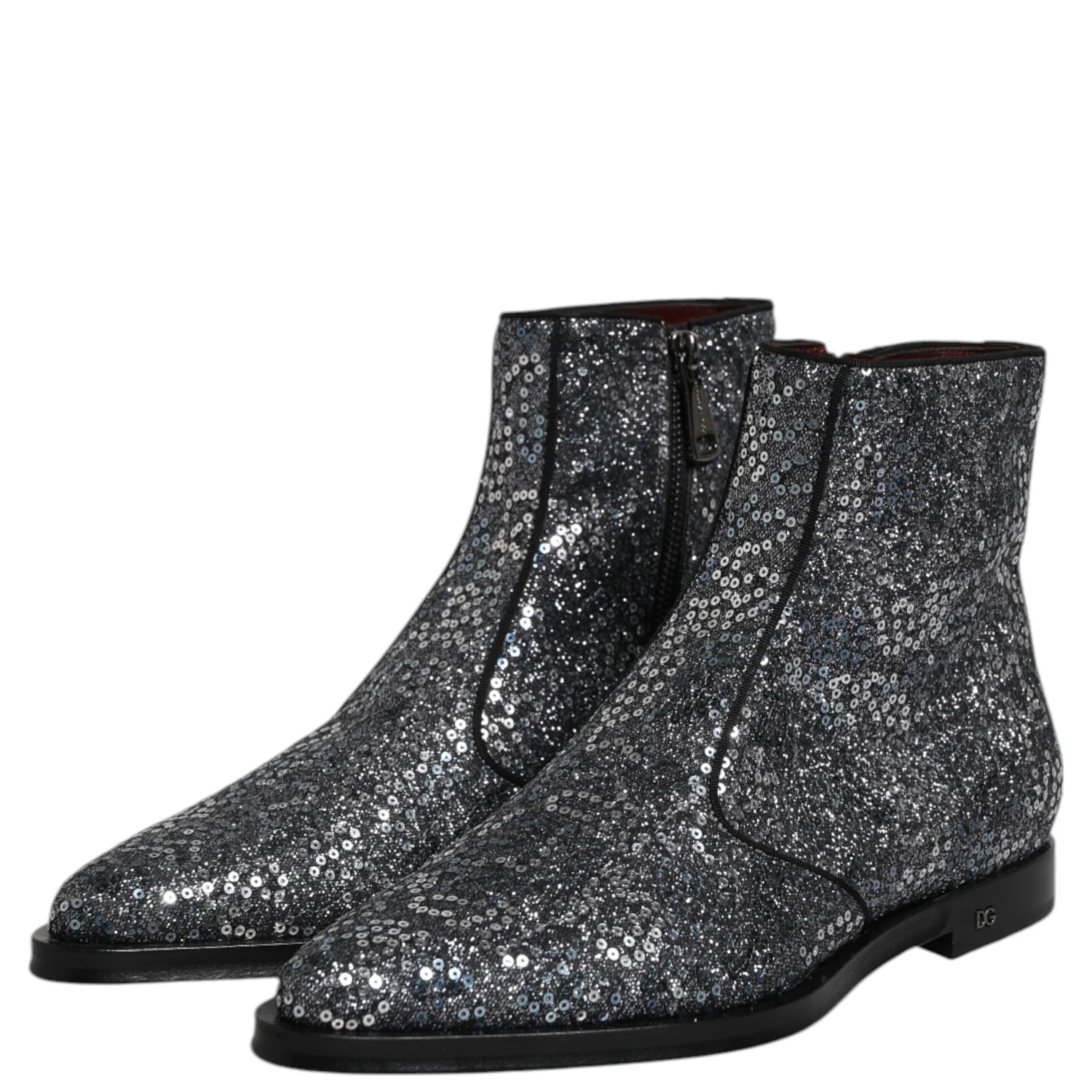 Dark Gray Cotton Sequined Chelsea Boots Shoes