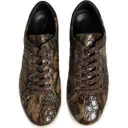 Brown Exotic Leather Low Top Sneakers Shoes