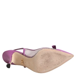 Purple Leather Mesh High Heels Slingback Shoes