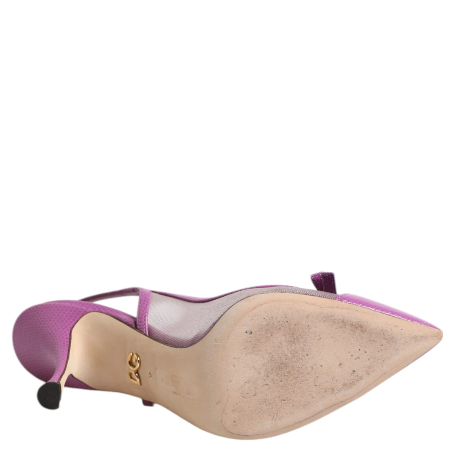 Purple Leather Mesh High Heels Slingback Shoes
