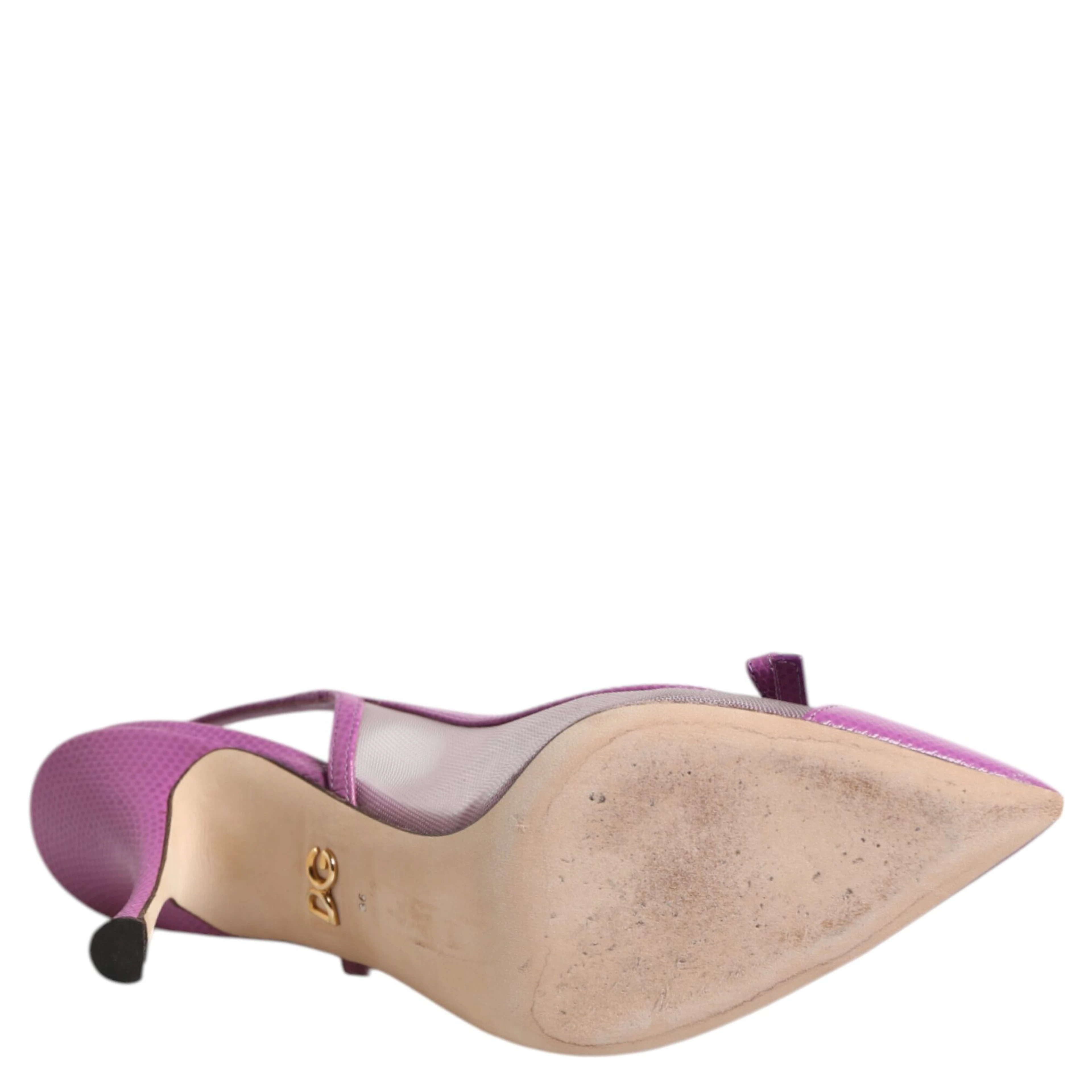 Purple Leather Mesh High Heels Slingback Shoes