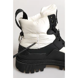 Black White Padded Lace Up Short Boots Shoes
