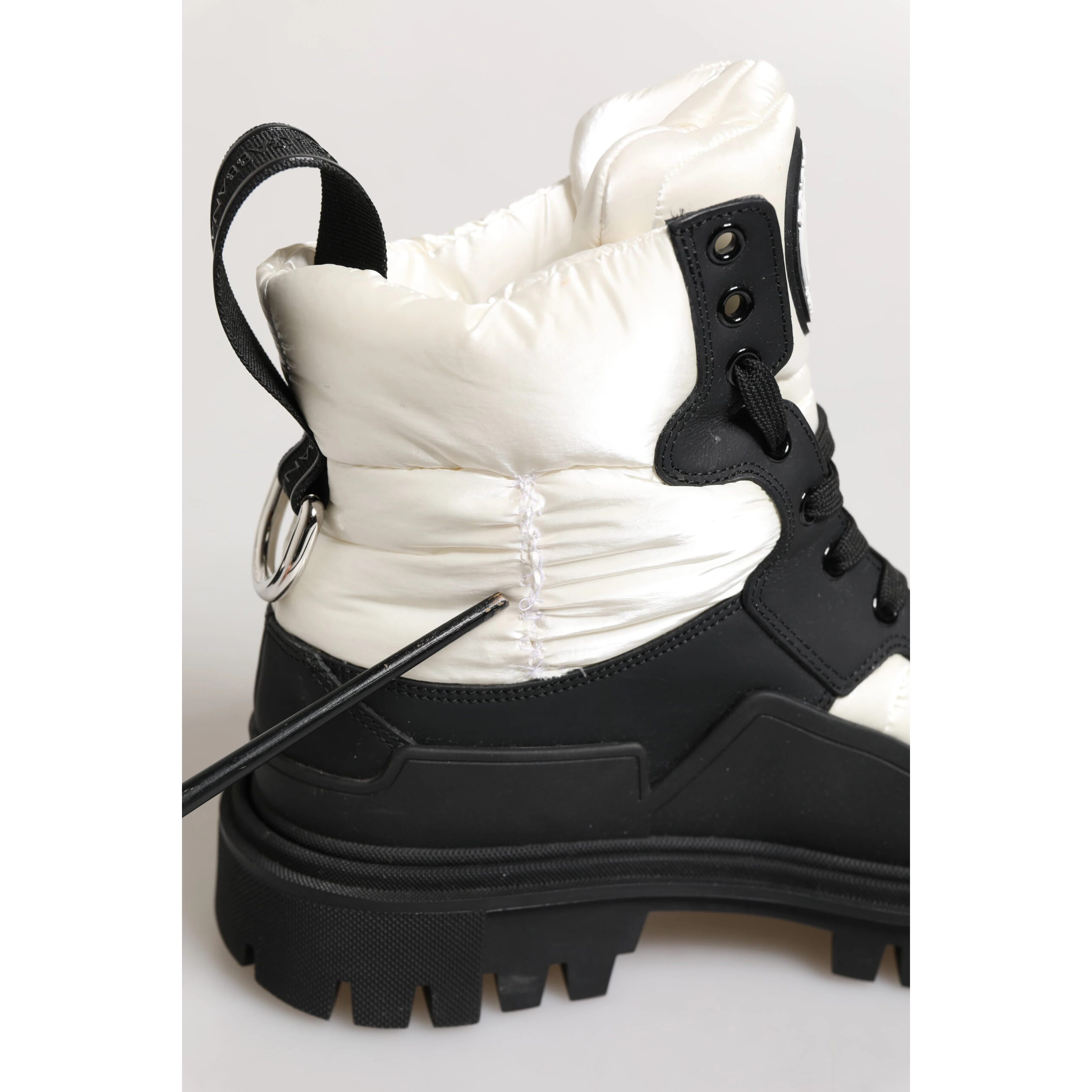 Black White Padded Lace Up Short Boots Shoes