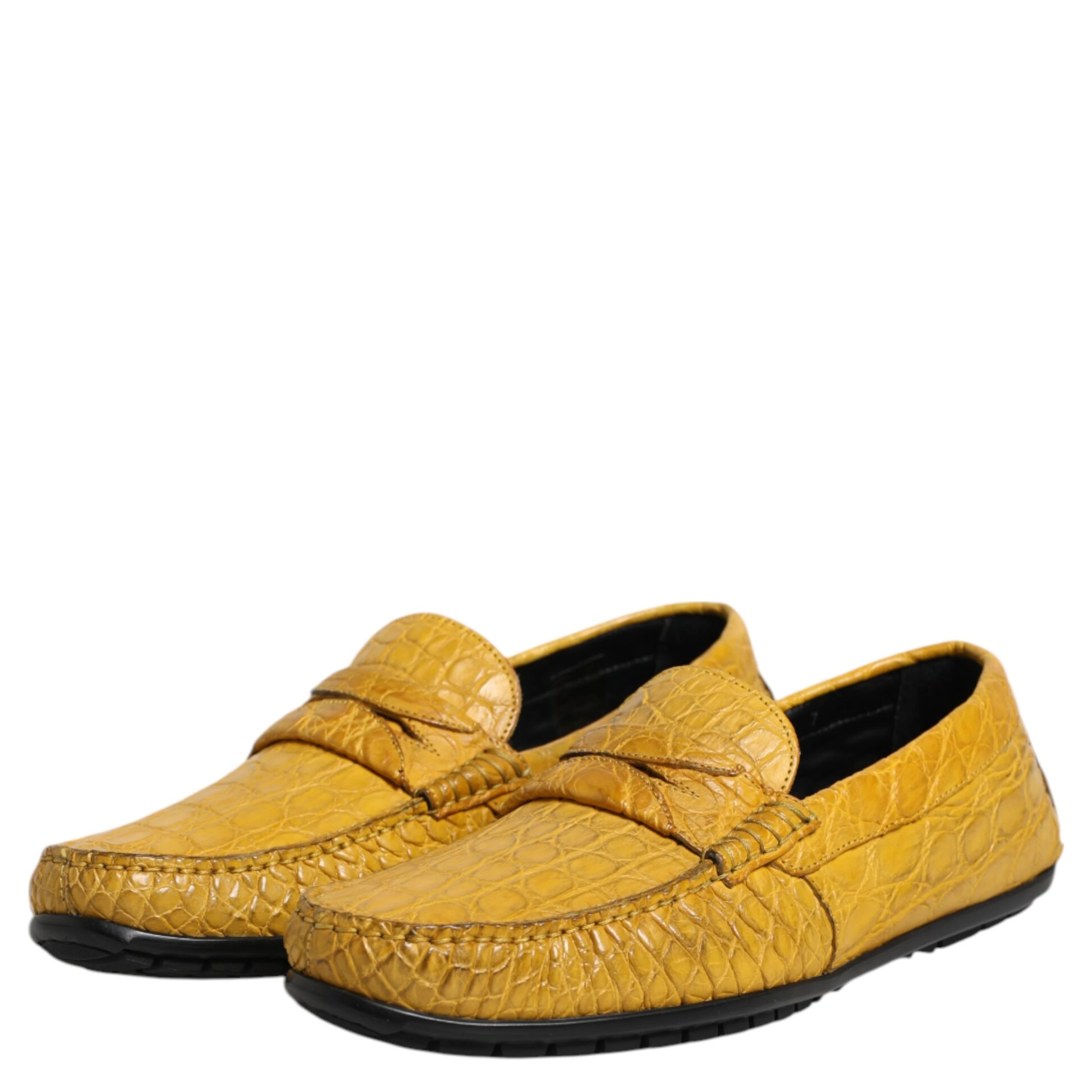 Yellow Exotic Leather Loafers Slip On Shoes