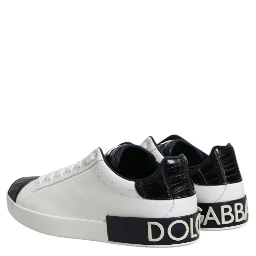 White Black Leather Portofino Sneaker Shoes
